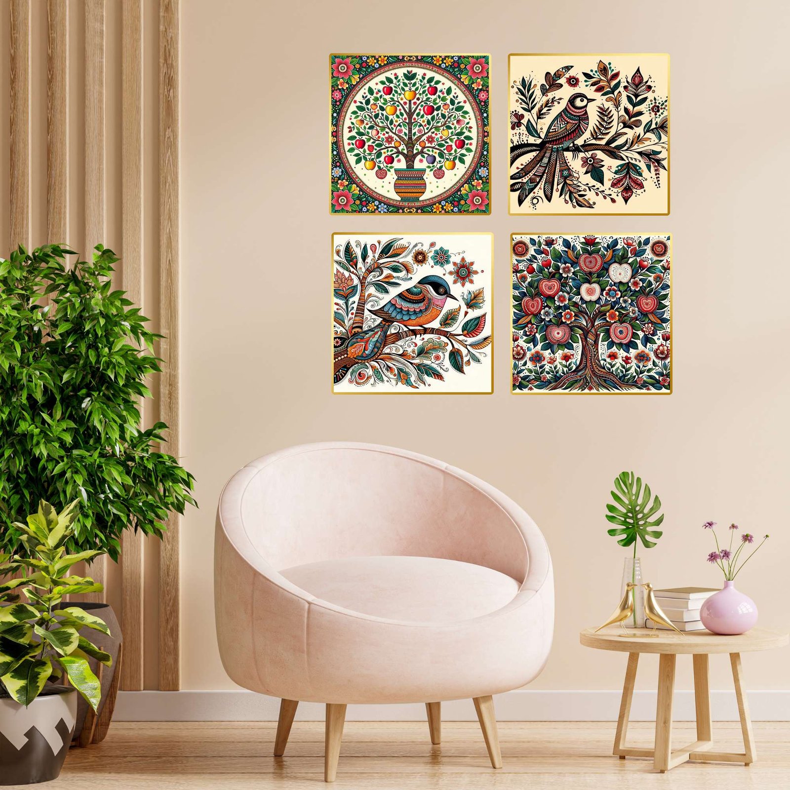 Set of Four Wall Paintings for Wall Dacoration Golden Framed Wall Paintings for Living Room & Bedroom Wall Art for Home Decoration & Office Wall Dรฉcor (13x10 inch CH-GD4-7)