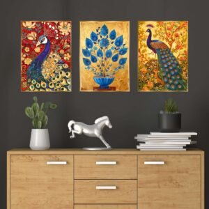 Set of Three Wall Paintings for Wall Dacoration Golden Framed Wall Paintings for Living Room & Bedroom Wall Art for Home Decoration & Office Wall Dรฉcor (18x12 inch CH-GD3-4)