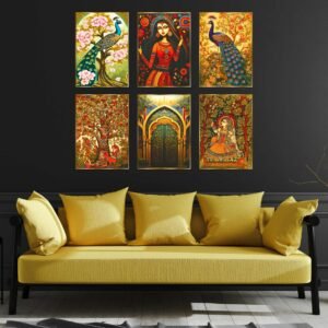 Set of Six Wall Paintings for Wall Dacoration Golden Framed Wall Paintings for Living Room & Bedroom Wall Art for Home Decoration & Office Wall Dรฉcor (13x10 inch CH-GD6-2)